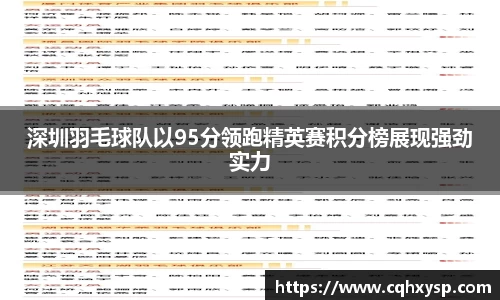 深圳羽毛球队以95分领跑精英赛积分榜展现强劲实力